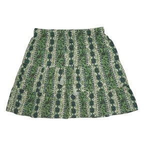 J. Jill Skirt Womens Small Green Cream Bohemian Peasant Tassels Parsle Floral MP